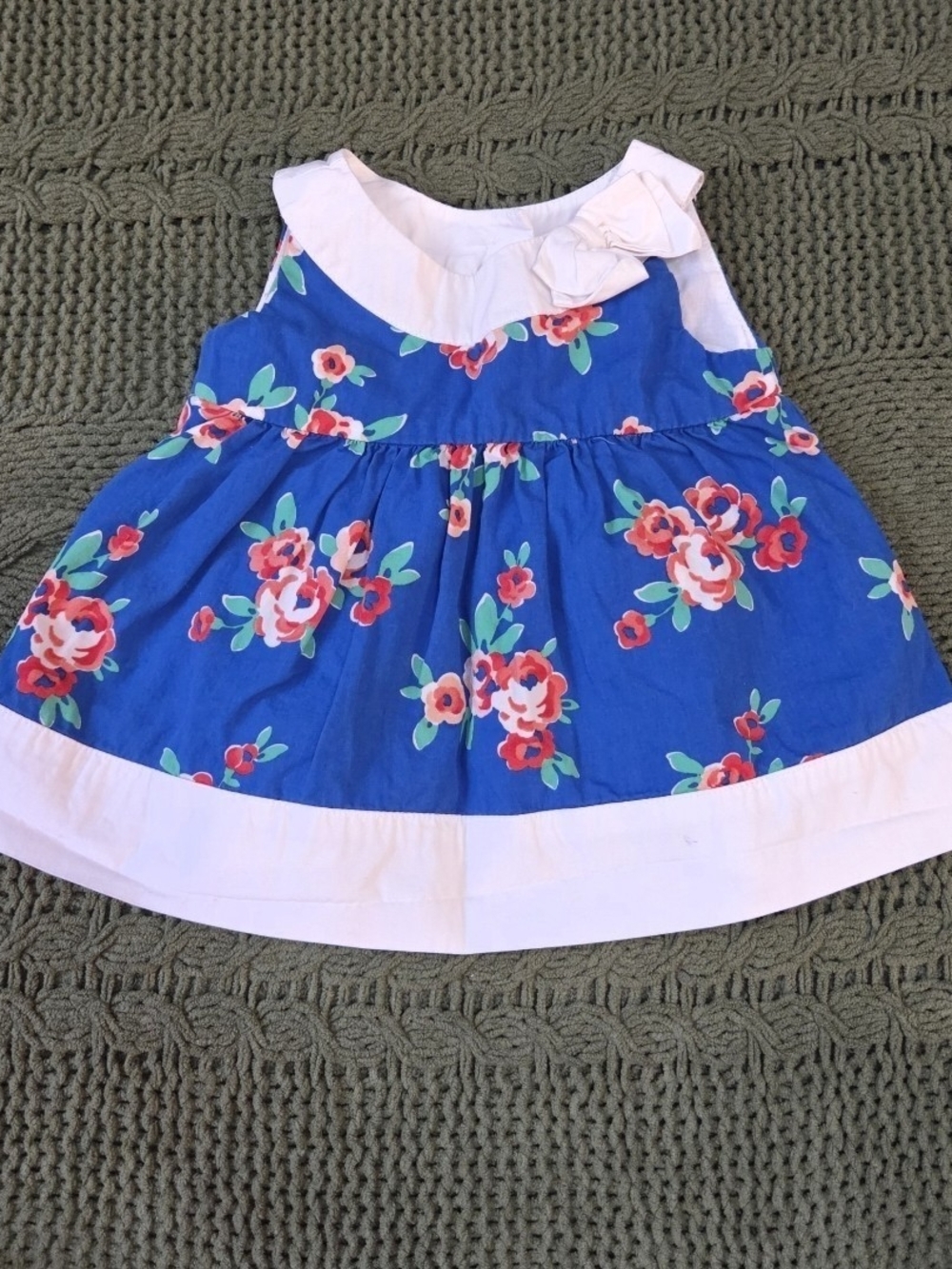 Gymboree Baby Dress Ruffles Floral Blue White Bow Sleeveless Top
